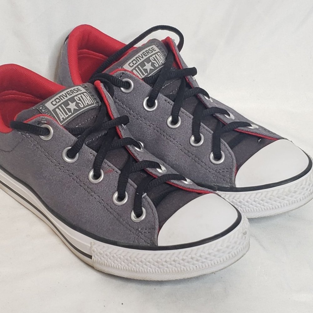 Converse All Star Gray Red Low Top Lace Up Junior Size 4 Womens 5.5